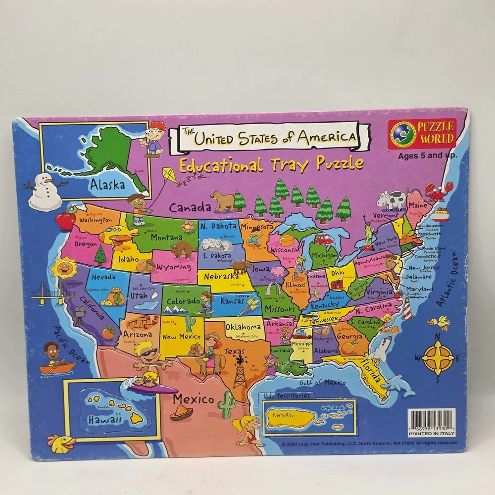 Puzzle‎ World Tray Puzzle Kids Multicolor Geography World Atlas USA Map Vintage